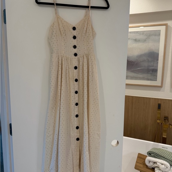 Urban Outfitters Dresses & Skirts - Urban Outfitters Cream Eyelet Midi Dress with Black Buttons